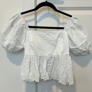 White Square Neck Puff Sleeve Crop Blouse